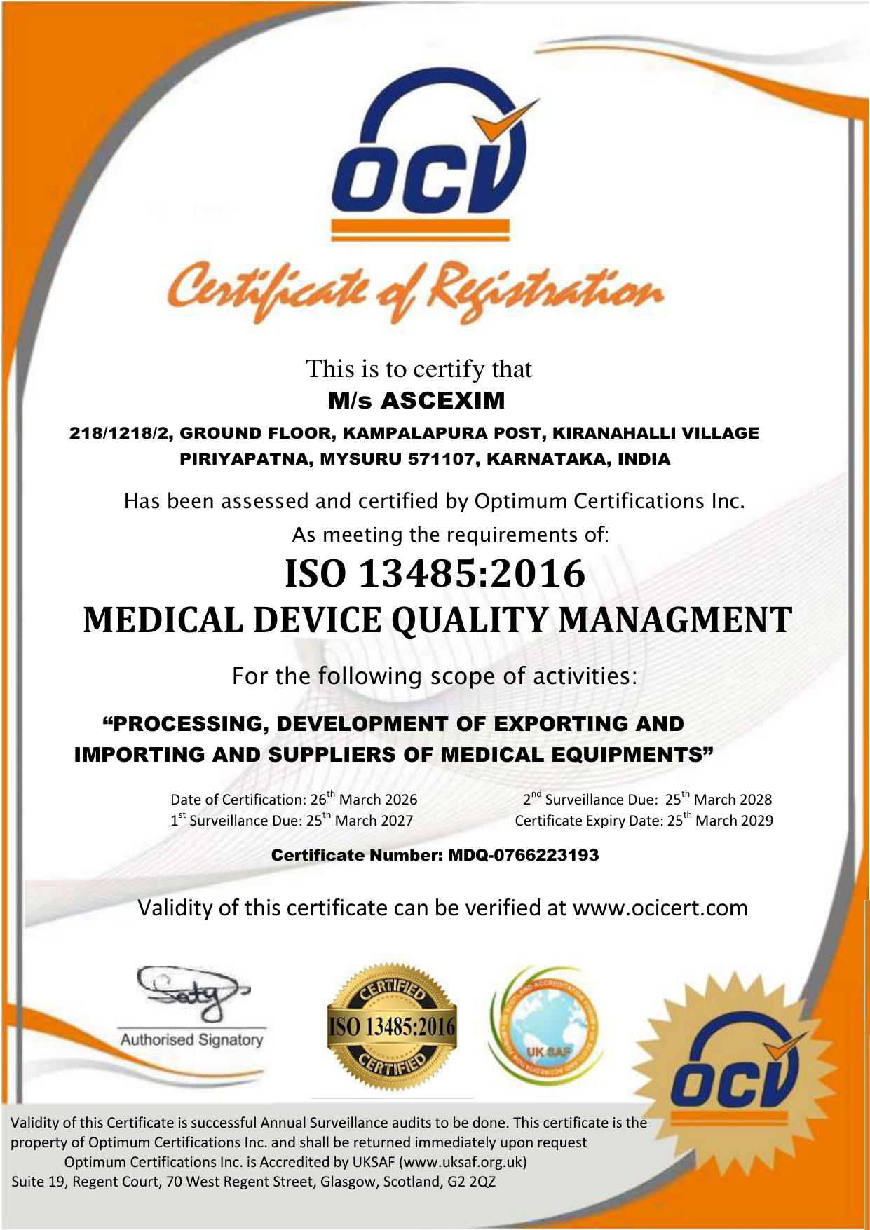 ISO 13485 Certificate Preview
