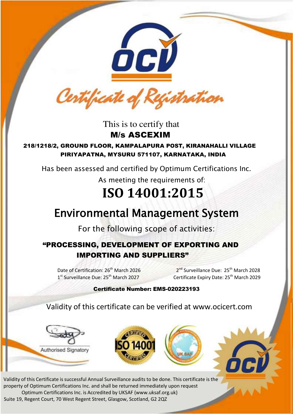 ISO 14001 Certificate Preview