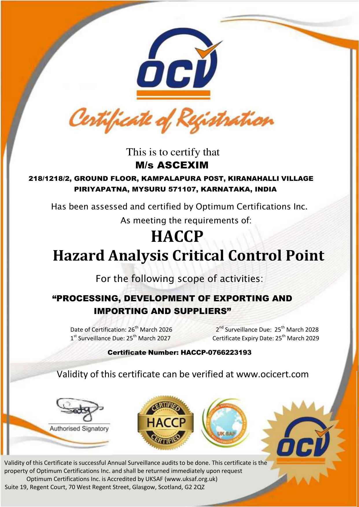 HACCP Certificate Preview